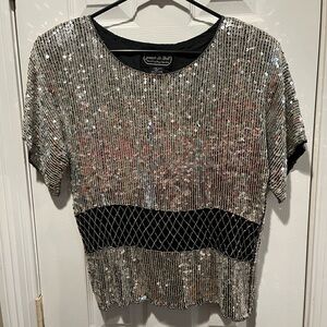 Elegant Joseph Le Bon Silver and Black Sequin Women's Top